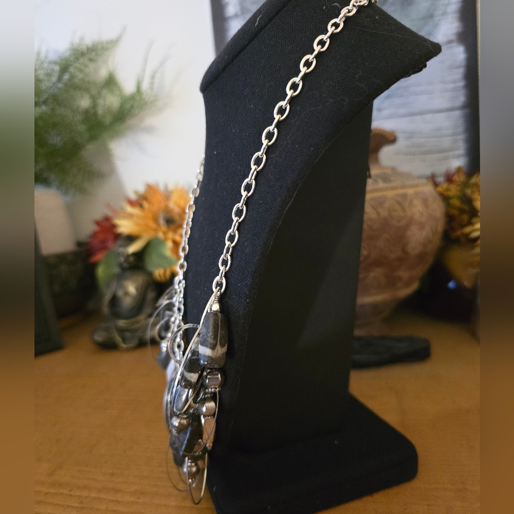 Silver And Stone Statement Necklace. Euc - image 7